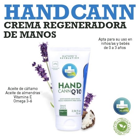 Handcann Q10 - Crema Regeneradora de Manos con Extracto de Cáñamo - 75 ml.